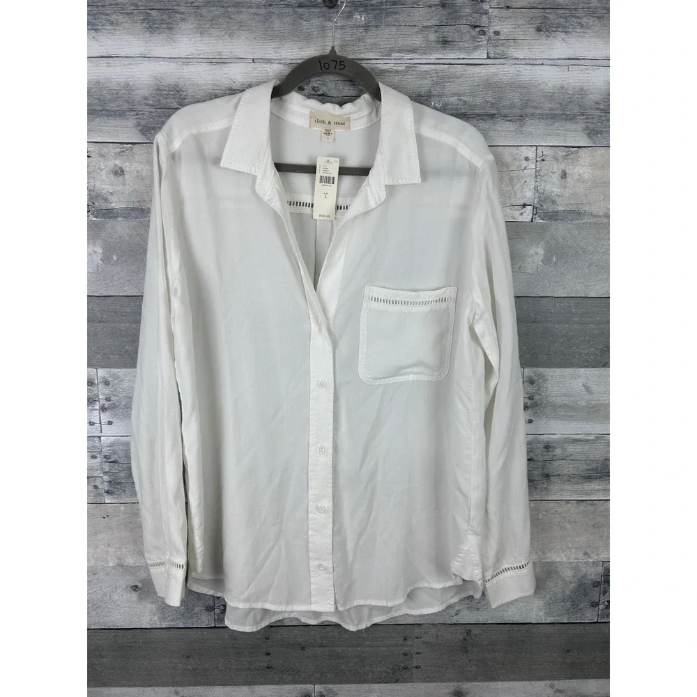 Cloth & Stone Women's White Large Button Up Blouse New - Picture 1 of 7